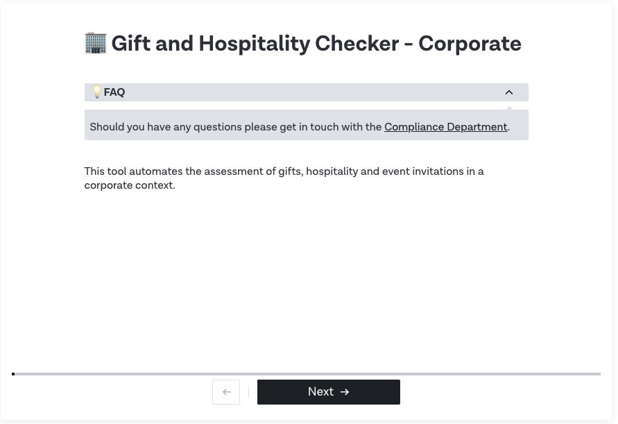 Embedded digital compliance - gift and hospitality checker