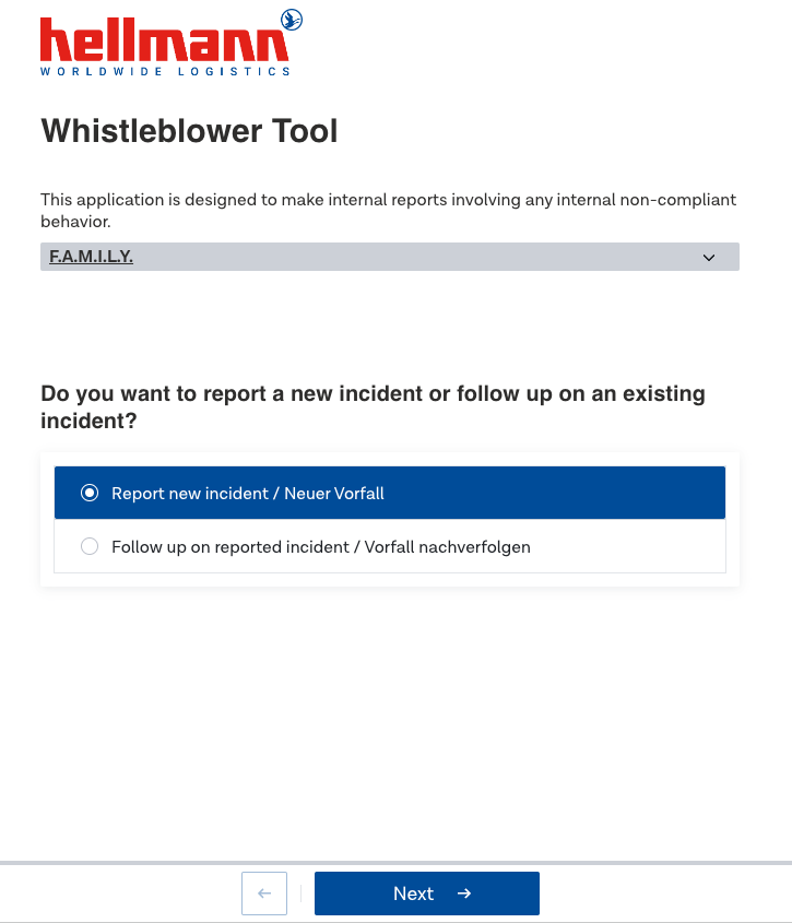Hellmann Logistics Whistleblower Tool